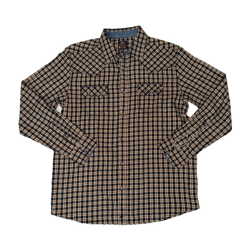 Moon Shine Pearl Snap Long Sleeve Button Shirt Mens M Plaid Western Pockets